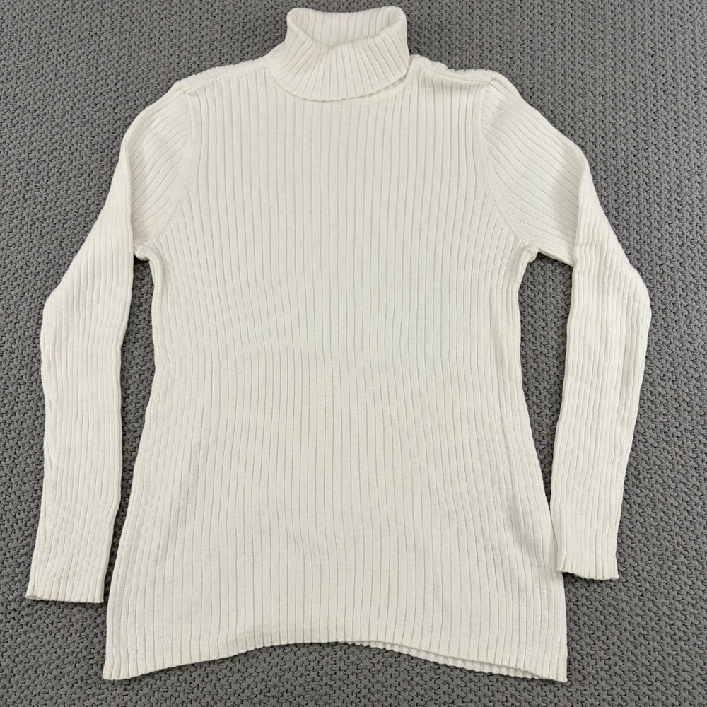 Chicos White Ribbed Turtleneck Sweater Long Sleeve chicos 2/ Large